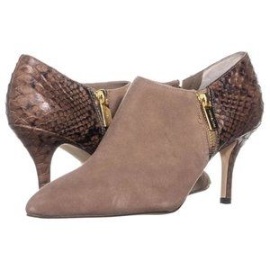 MICHAEL Michael Kors Clara Bootie Taupe Snake Print Suede Heeled Shootie Sz 9